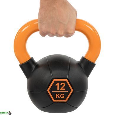 Гиря тренировочная цельная обрезиненная с окрашенной ручкой LiveUp Urethane competition kettlebell UAZE5336-12 вес 12кг черный-оранжевый