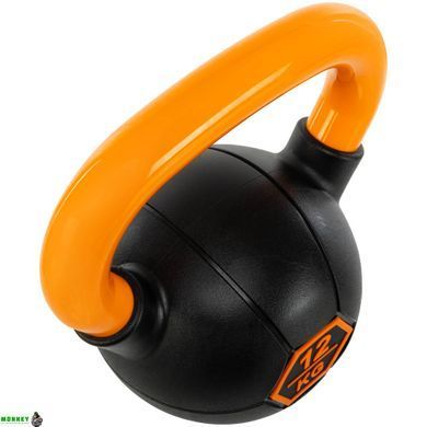 Гиря тренировочная цельная обрезиненная с окрашенной ручкой LiveUp Urethane competition kettlebell UAZE5336-12 вес 12кг черный-оранжевый