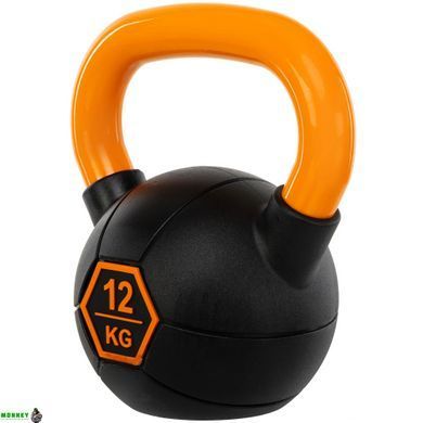 Гиря тренировочная цельная обрезиненная с окрашенной ручкой LiveUp Urethane competition kettlebell UAZE5336-12 вес 12кг черный-оранжевый