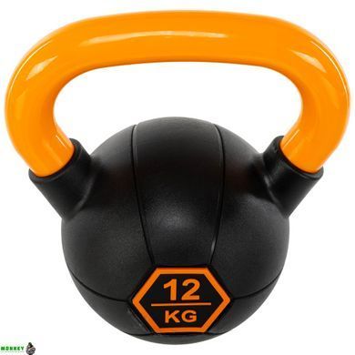 Гиря тренировочная цельная обрезиненная с окрашенной ручкой LiveUp Urethane competition kettlebell UAZE5336-12 вес 12кг черный-оранжевый