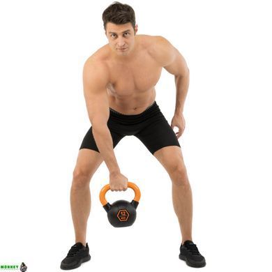 Гиря тренировочная цельная обрезиненная с окрашенной ручкой LiveUp Urethane competition kettlebell UAZE5336-12 вес 12кг черный-оранжевый