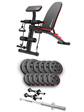 Набор Hop-Sport Premium 38 кг со скамьей HS-1035, штангами и гантелями