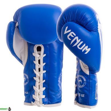 Перчатки боксерские кожаные професиональные на шнуровке VNM GIANT VL-5786 Синий 10 унций