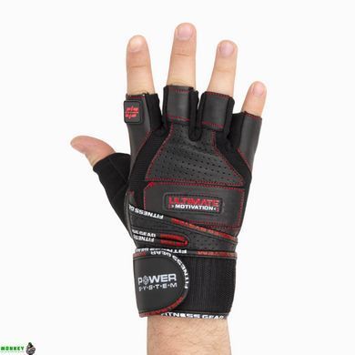 Перчатки для фитнеса и тяжелой атлетики Power System Ultimate Motivation PS-2810 Black Red Line S