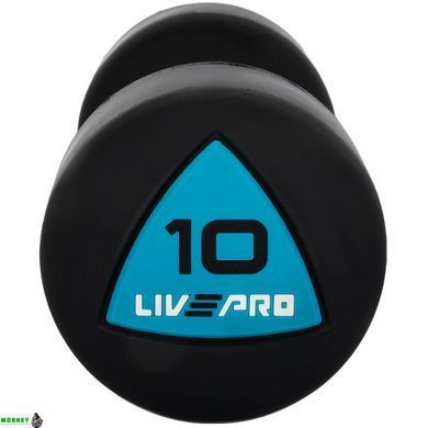 Гантели цельные профессиональные с полиуретановым покрытием LiveUp LP8002-10 2шт по 10кг черный-синий