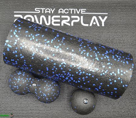 Набор для йоги PowerPlay PP_4008 EPP Foam Roller Set роллер + 2 массажных мяча Черно-синий