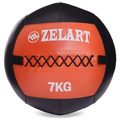 Мяч волбол для кроссфита и фитнеса 7кг Zelart WALL BALL FI-5168-7 (PU, наполнитель-метал. гранулы, d-33см, черный-оранжевый)