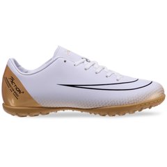 Сороконожки обувь футбольная подростковые Pro Action VL19123-TF-WGD WHITE/GOLD размер 35-40 (верх-PU, подошва-RB, белый-золотой)