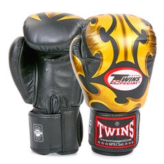Перчатки боксерские кожаные на липучке TWINS FBGVL3-22GD-BK (р-р 10-18oz, черный-золотой)