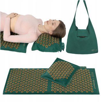 Коврик акупунктурный с подушкой 4FIZJO Eco Mat Аппликатор Кузнецова 130 x 50 см 4FJ0290 Navy Green/Gold
