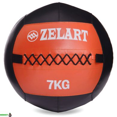 Мяч набивной для кросфита волбол WALL BALL Zelart FI-5168-7 7кг черный-оранжевый