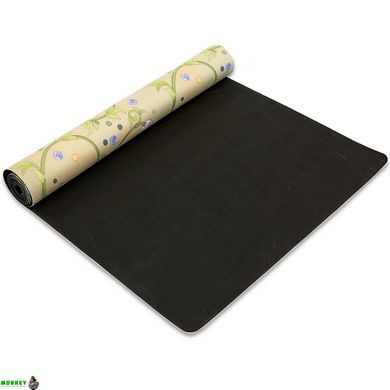 Коврик для йоги Замшевый Record FI-5662-30 размер 183x61x0,3см бежевый с цветочным принтом