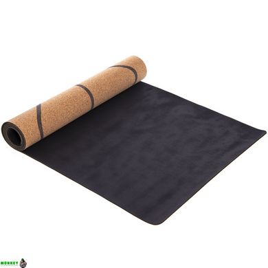 Коврик для йоги пробковый каучуковый с принтом Record FI-7156-10 183x61мx0.4cм коричневый