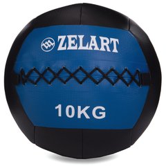 Мяч волбол для кроссфита и фитнеса 10кг Zelart WALL BALL FI-5168-10 (PU, наполнитель-метал. гранулы, d-33см, черный-синий)