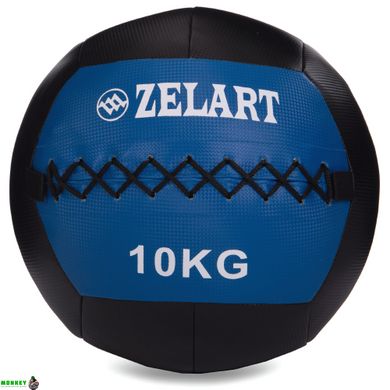 Мяч набивной для кросфита волбол WALL BALL Zelart FI-5168-10 10кг черный-синий