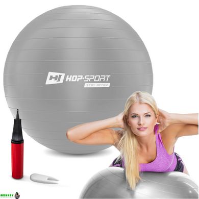 Фітбол Hop-Sport 65см сріблястий + насос 2020