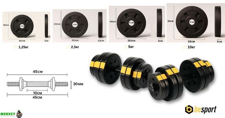 Гантели разборные Besport PowerPro 2х31кг