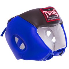 Шлем боксерский открытый кожаный TWINS HGL-8T-BU (р-р M-XL, синий-черный)