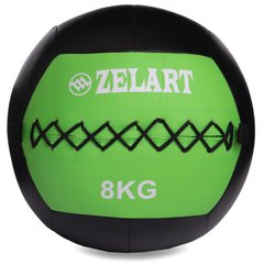 Мяч волбол для кроссфита и фитнеса 8кг Zelart WALL BALL FI-5168-8 (PU, наполнитель-метал. гранулы, d-33см, черный-зеленый)