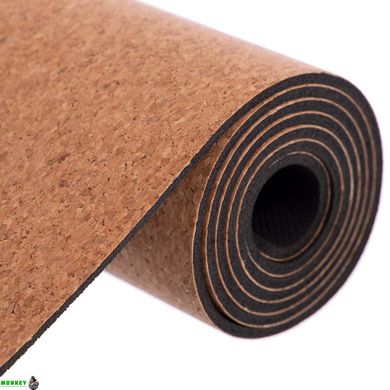 Килимок для йоги корковий каучуковий з принтом Record FI-7156-8 183x61мx0.4cм коричневий