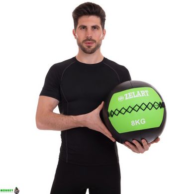 М'яч набивний для кросфіту волбол WALL BALL Zelart FI-5168-8 8кг чорний-зелений