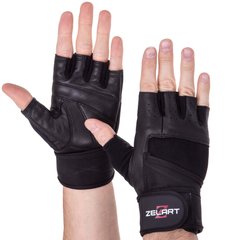 Рукавички для важкої атлетики шкіряні ZELART SB-161094 (спандекс, бавовна, відкриті пальці, р-р S-XXL, чорний)