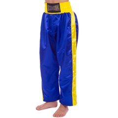 Штаны для кикбоксинга детские MATSA KICKBOXING MA-6732 (полиэстер, 6-14 лет, рост 122-152см, синий-желтый)