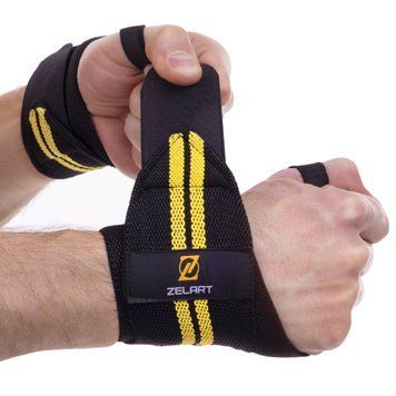 Напульсник эластичный для фиксации запястья (2шт) Zelart TA-2645 (MD1831) (полиэстер, р-р 48х8см, черный-желтый)