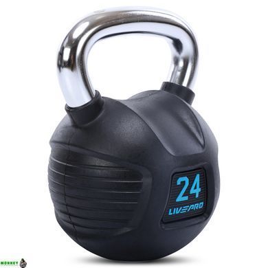 Гиря тренувальна цільна гумова з хромованою ручкою LiveUp LP8043-24 вага 24кг чорний