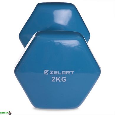 Гантелі для фітнесу з вініловим покриттям Zelart TA-2777-2 1шт 2кг кольори в асортименті