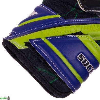 Воротарські рукавиці SOCCERMAX GK-014 розмір 8-10 салатовий-чорний-синій