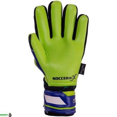 Воротарські рукавиці SOCCERMAX GK-014 розмір 8-10 салатовий-чорний-синій