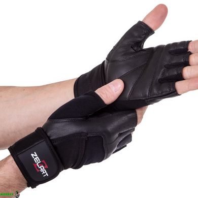 Перчатки для тяжелой атлетики кожаные ZELART SB-161094 (спандекс, хлопок, открытые пальцы, р-р S-XXL, черный)