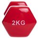 Гантелі для фітнесу з вініловим покриттям Zelart TA-2825-2 1шт 2кг червоний