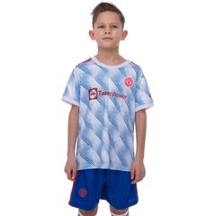 Форма футбольна дитяча MANCHESTER UNITED гостьова 2022 SP-Planeta CO-3740 (р-р 22-28,8-14років, 120-155см, білий-синій-червоний)