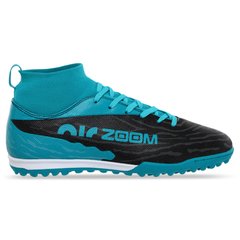 Сороконожки обувь футбольная с носком ZOOM 221212-3 CYAN/BLACK размер 40-45 (верх-PU, подошва-RB, синий-черный)