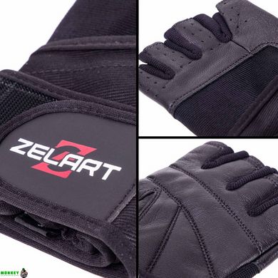 Рукавиці для важкої атлетики шкіряні Zelart SB-161094 S-XXL чорний