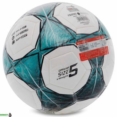 Мяч футбольный №5 PU+EVA Клееный LI-NING LFQK635-4 (клееный, белый-бирюзовый)