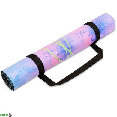 Коврик для йоги Замшевый Record FI-5662-33 размер 183x61x0,3см розовый-голубой с цветочным принтом
