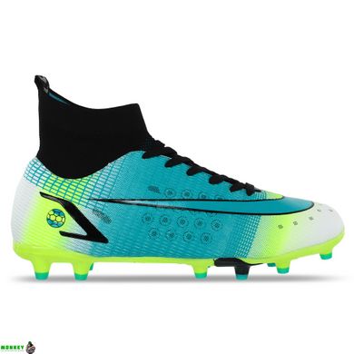 Бутсы футбольная обувь с носком LIJIN 209-1-3 размер 39-45 (верх-PU, подошва-TPU, лимонный-голубой)