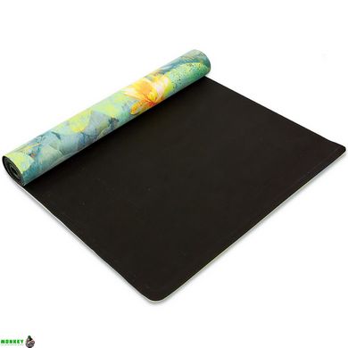 Килимок для йоги Замшевий Record FI-5662-34 розмір 183x61x0,3см зелений з принтом Білий Лотос