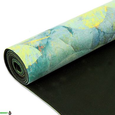 Килимок для йоги Замшевий Record FI-5662-34 розмір 183x61x0,3см зелений з принтом Білий Лотос